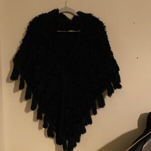 Saks Fifth Avenue Black Rabbit w/faux fur shawl, poncho, wrap